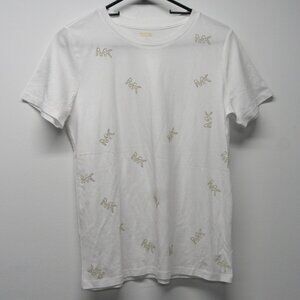 MICHAEL Michael Kors White Gold Bling Studs MK Logo Front T Shirt Women's sz S